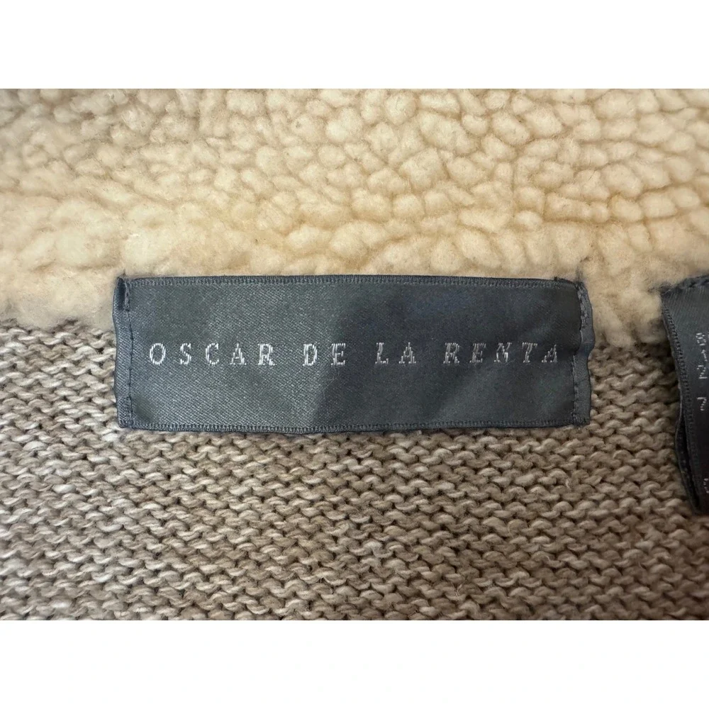 Oscar de la Renta Mens Beige‎ Sherpa Lined Full Zip Cardigan Sweater Large